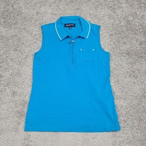 Jones New York Signature Womens Turquoise Blue Sleeveless Quarter Zip Polo S